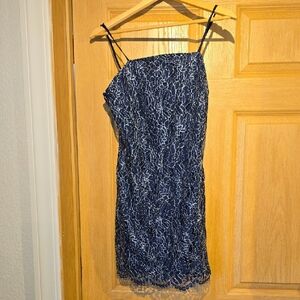 miami Navy Blue One-Shoulder Lace Dress